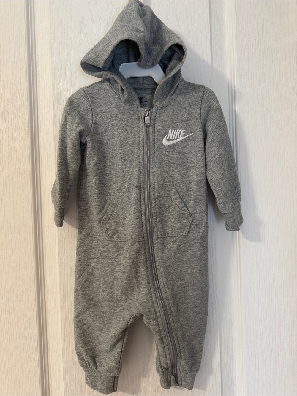 Nike Baby Gray Hooded Full Zip Coverall Romper 6M